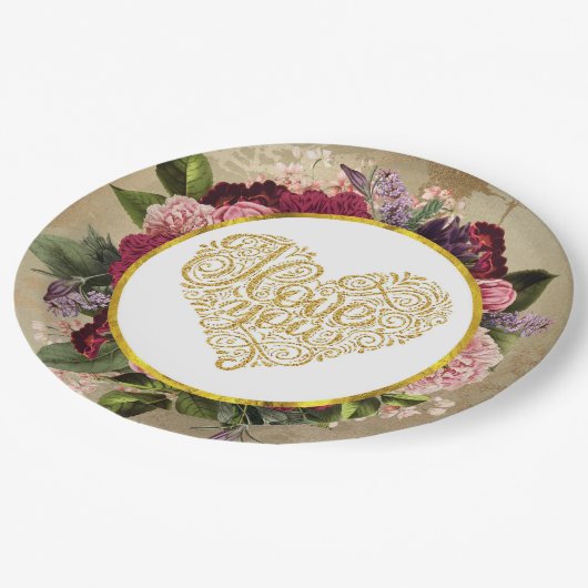 私はあなたを大好ファンシーきゴールデン華美ハート ペーパープレート (アングル)