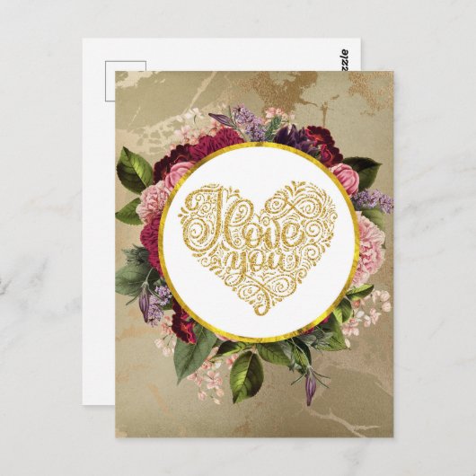 私はあなたを大好ファンシーきゴールデン華美ハート ポストカード (正面/裏面)