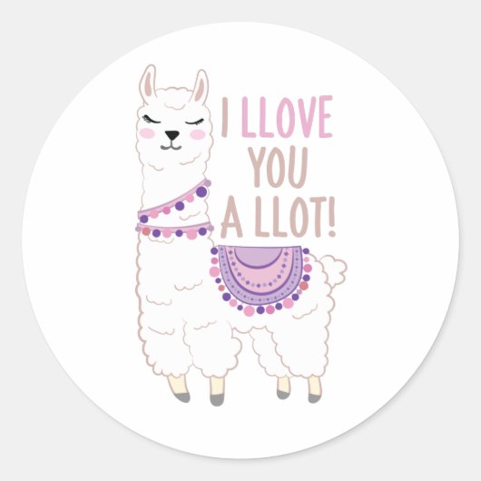 私はあなたを愛しているラマおもしろい- Llama ラウンドシール (正面)