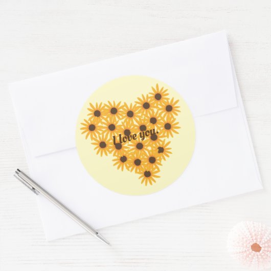 私はあなたを愛している、ひまわりハートシール ラウンドシール (封筒)