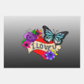 私はあなたを愛している |ハート、バラ、蝶 ラッピングペーパーシート (正面)