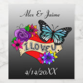 私はあなたを愛している |ハート、バラ、蝶 ワインラベル (シングルラベル)