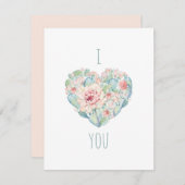 私はあなたを愛している。バレンタインデー。水彩多肉類 シーズンカード (正面/裏面)