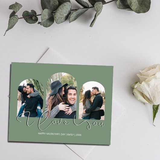 私はあなたを愛している | 3アーチ型フォトコラージュバレンタインデー シーズンカード