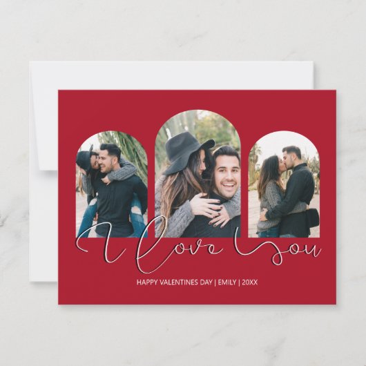 私はあなたを愛している | 3アーチ型フォトコラージュバレンタインデー シーズンカード (正面)