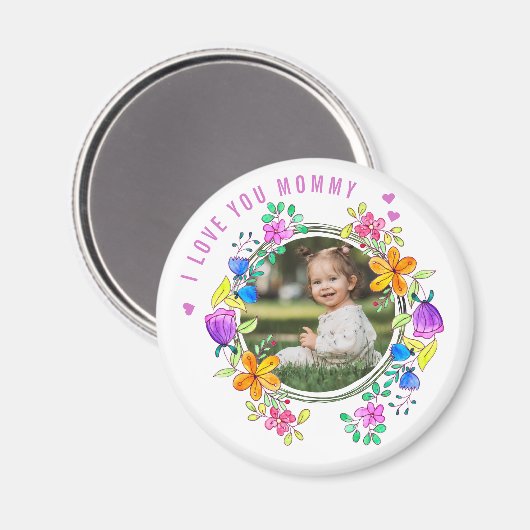 私はあなたを愛しているMOMMY写真カラフルフローラモダン マグネット (正面/裏面)