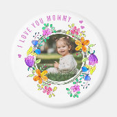 私はあなたを愛しているMOMMY写真カラフルフローラモダン マグネット (正面)