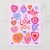 私はあなたを愛していカラフルるお洒落ハート ポストカード (正面)