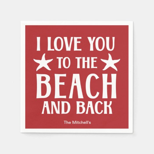 私はあなたを愛してビーチとバック – Summer Coastal スタンダードカクテルナプキン (正面)