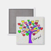 私はあなたを愛しカラフルて可愛い愛ハート紫の木 マグネット (正面/裏面)