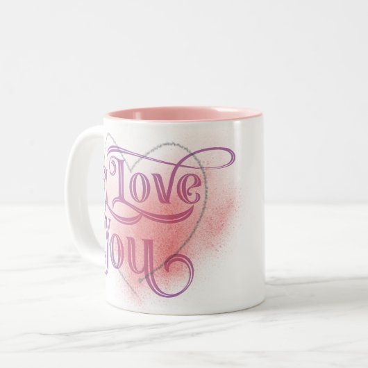 私はあなたを愛しモダンている光ハートグラフィックエレガントピンク ツートーンマグカップ (正面左)