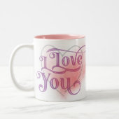 私はあなたを愛しモダンている光ハートグラフィックエレガントピンク ツートーンマグカップ (左)