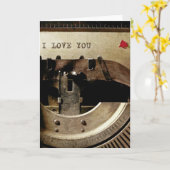 私はあなたを愛し、古いタイプライター赤いローズヴィンテージ手紙 カード (黄色い花)