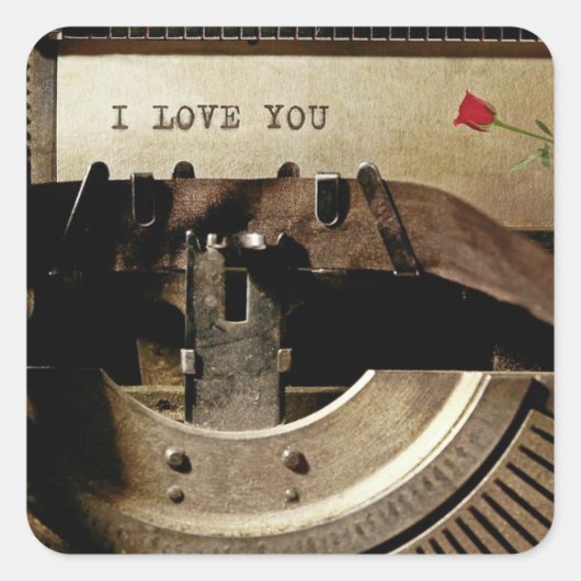 私はあなたを愛し、古いタイプライター赤いローズヴィンテージ手紙 スクエアシール (正面)