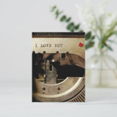 私はあなたを愛し、古いタイプライター赤いローズヴィンテージ手紙 ポストカード (スタンド正面)