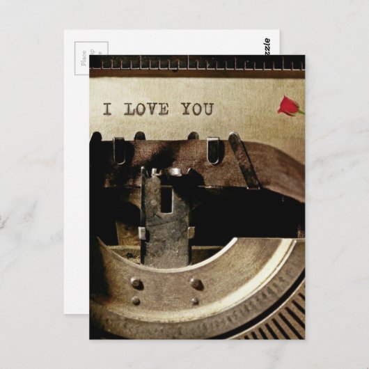 私はあなたを愛し、古いタイプライター赤いローズヴィンテージ手紙 ポストカード (正面/裏面)
