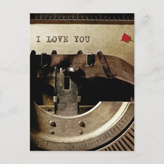 私はあなたを愛し、古いタイプライター赤いローズヴィンテージ手紙 ポストカード (正面)