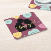 私はあなたを愛するキャンディハートカップル スクエアペーパーコースター (アングル)