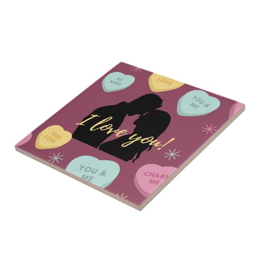 私はあなたを愛するキャンディハートカップル タイル (側面)