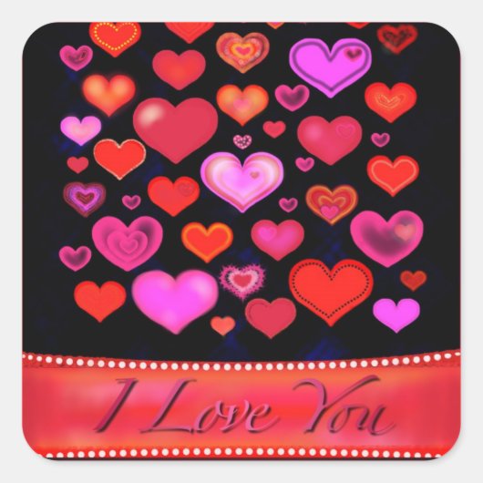 私はあなたを愛するゴシック色ピンクの赤いハートスケッチ スクエアシール (正面)