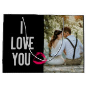 私はあなたを愛するタイポグラフィリップピンクバレンタインの写真 ラージペーパーバッグ (裏面)