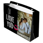 私はあなたを愛するタイポグラフィリップピンクバレンタインの写真 ラージペーパーバッグ (裏面アングル)