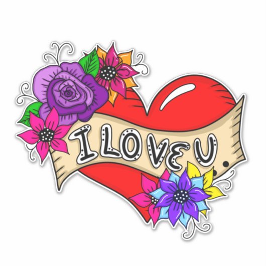 私はあなたを愛するタトゥーアートスタイルハート結婚の車 シール (正面)