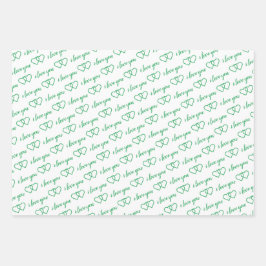 私はあなたを愛するバレンタイングリーンハートストライプ ラッピングペーパーシート