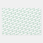 私はあなたを愛するバレンタイングリーンハートストライプ ラッピングペーパーシート (正面)