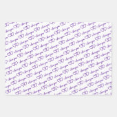 私はあなたを愛するバレンタインパープルハートストライプ ラッピングペーパーシート (正面)