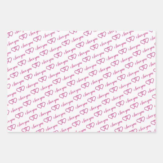 私はあなたを愛するバレンタインピンクハートストライプ ラッピングペーパーシート (正面)