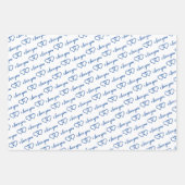 私はあなたを愛するバレンタインブルーハートストライプ ラッピングペーパーシート (正面)
