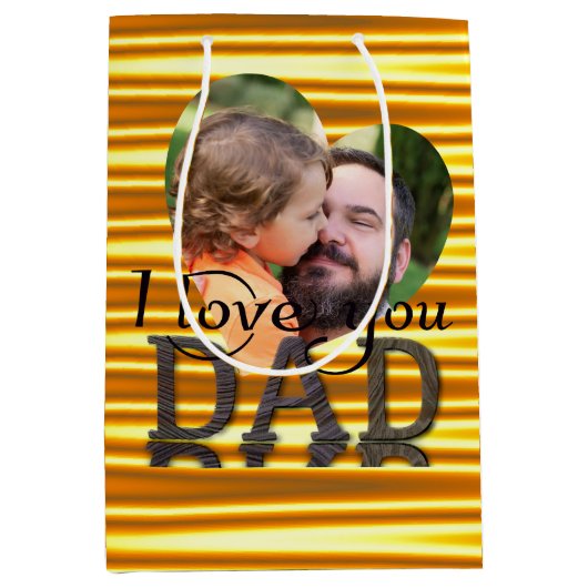 私はあなたを愛するパパ写真明るい黄色 ミディアムペーパーバッグ (正面)