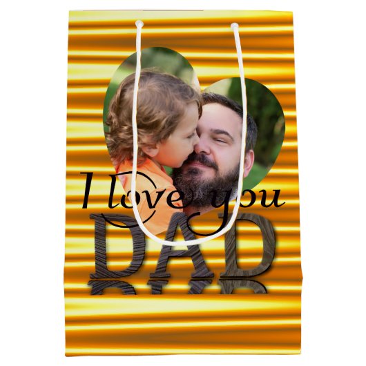 私はあなたを愛するパパ写真明るい黄色 ミディアムペーパーバッグ (裏面)