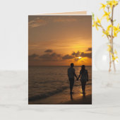 私はあなたを愛するビーチカップルのサンセットカード カード (黄色い花)