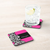 私はあなたを愛するピンクの白黒ゼブラハートパターン コースター (右側)