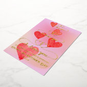 私はあなたを愛するピンクの虹の水色のハートバレンタイン 箔シーズンカード (回転した状態)