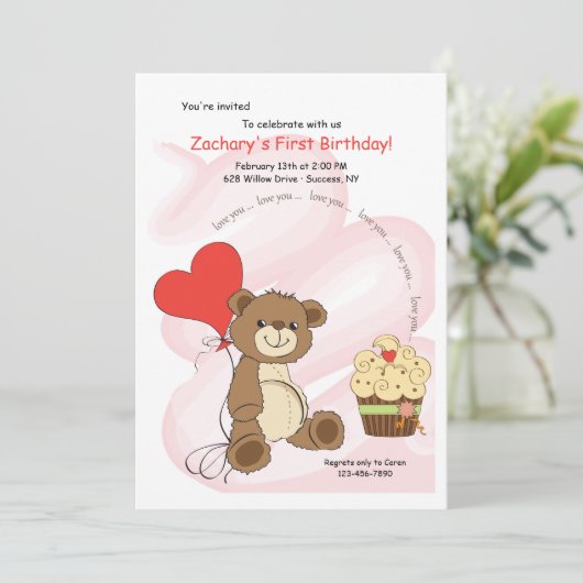 私はあなたを愛するベアファースト誕生日招待状 招待状 (スタンド正面)