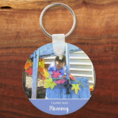 私はあなたを愛するママのミニマルな2つのフォトブルー キーホルダー (正面)