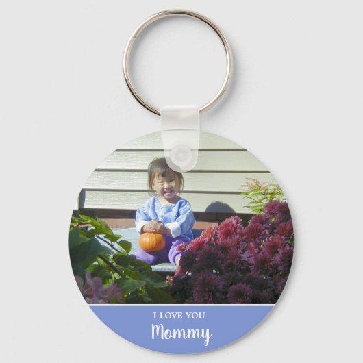 私はあなたを愛するママのミニマルな2つのフォトブルー キーホルダー (裏面)