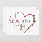 私はあなたを愛するママグリッターハート ポストカード (正面/裏面)
