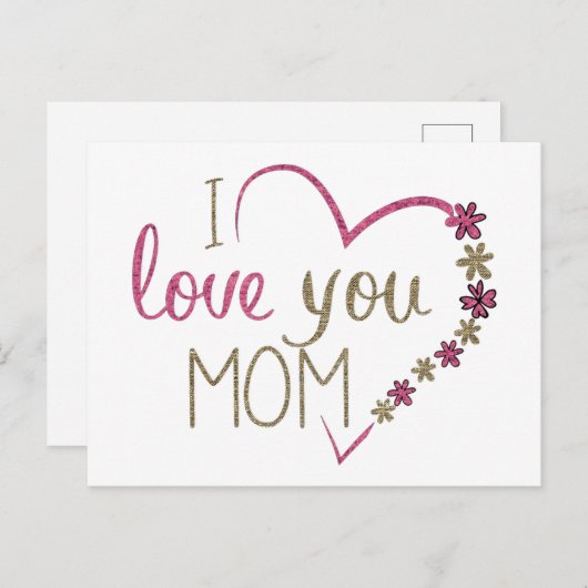 私はあなたを愛するママグリッターハート ポストカード (正面/裏面)