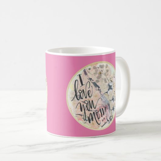 私はあなたを愛するママ熱いピンクの水の色を追加任意の名前 コーヒーマグカップ (正面右)
