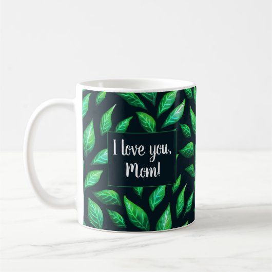 私はあなたを愛するママ緑葉の植物学 コーヒーマグカップ (左)