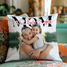 私はあなたを愛するママ赤いハートタイポグラフィ写真 クッション