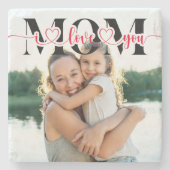 私はあなたを愛するママ赤いハートタイポグラフィ写真 ストーンコースター (正面)