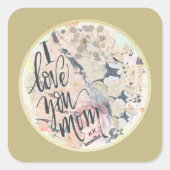 私はあなたを愛するママ金ゴールド水色任意の名前を追加 スクエアシール (正面)