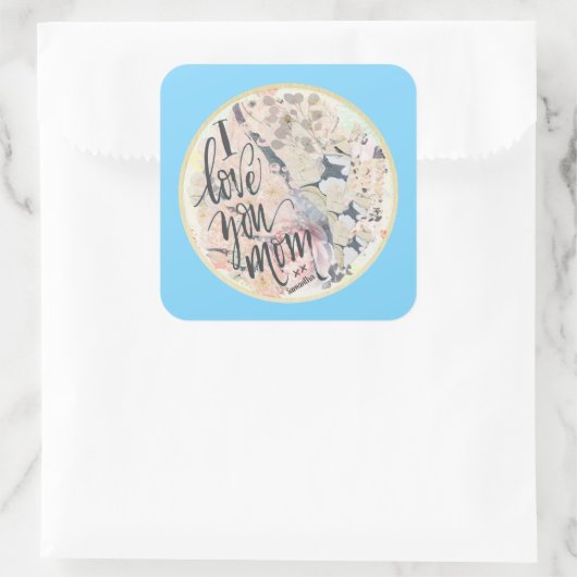 私はあなたを愛するママ青い水色任意の名前を追加 スクエアシール (バッグ)