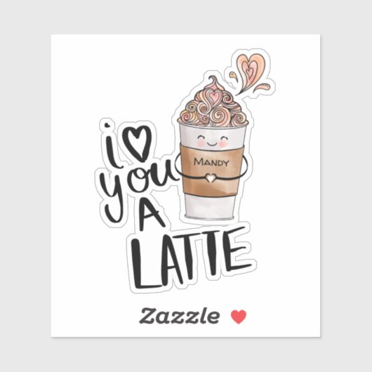 私はあなたを愛するラテかわいいかわいいコーヒーカップ&名前 シール (シート)