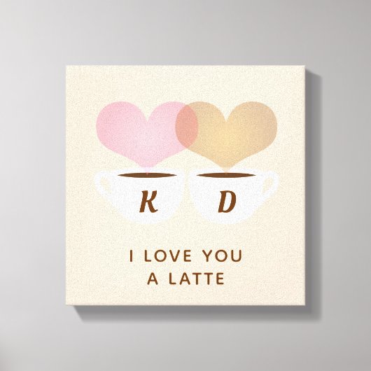 私はあなたを愛するラテカスタムモノグラムイニシャルコーヒー キャンバスプリント (正面)